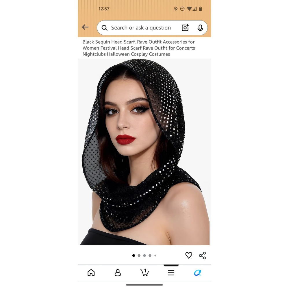 Black Sequin Head Scarf Rave Festival Hooded Wrap Costume Accessory